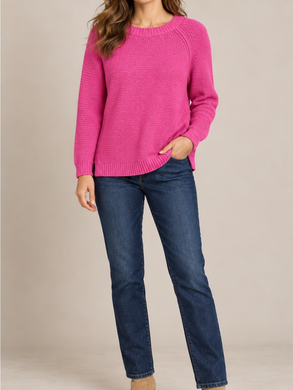 Talbots Petites Bright Pink Textured Knit Sweater MP
